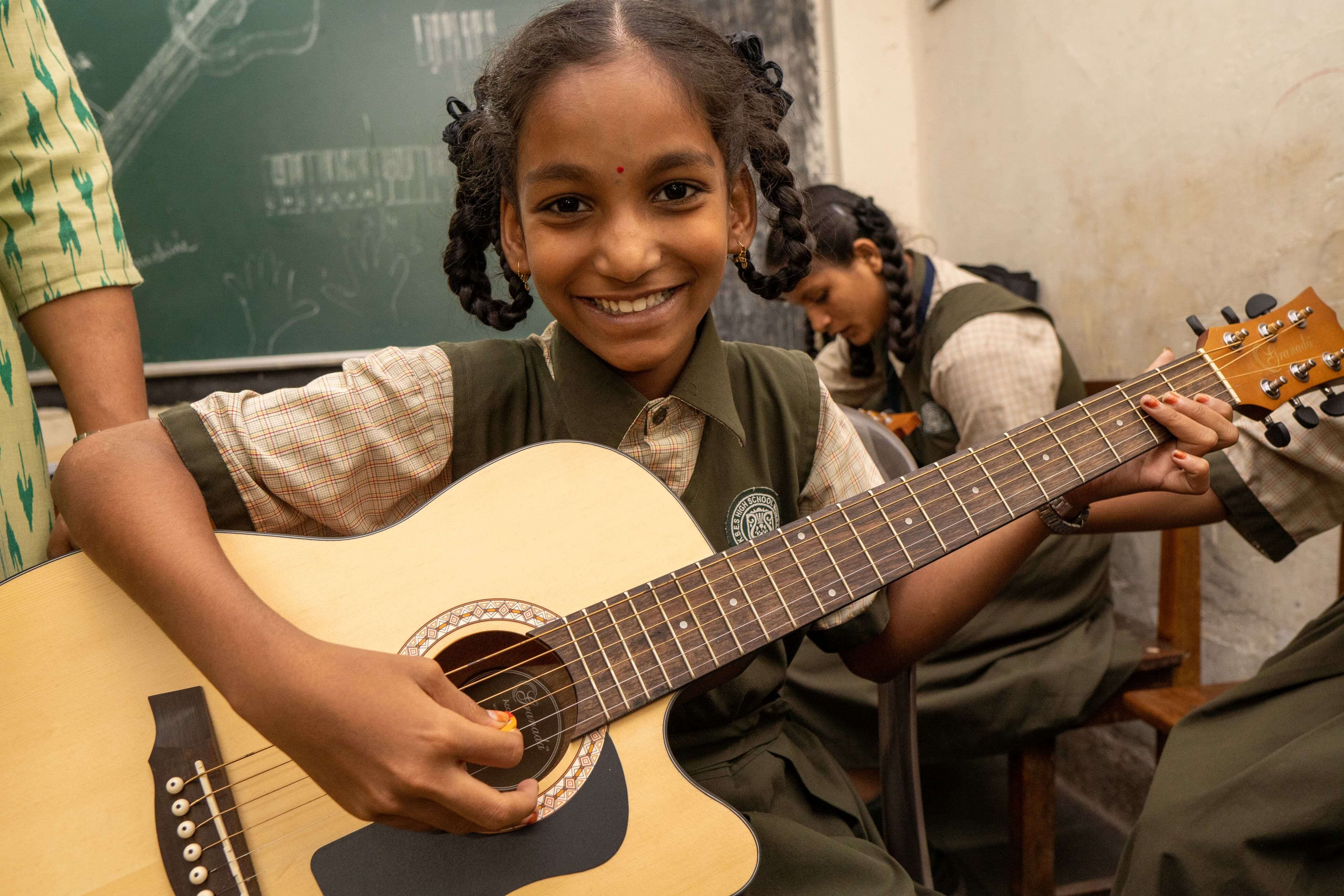 Playing a guitar